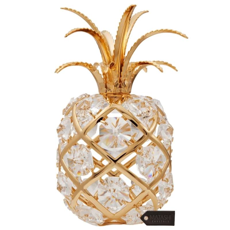 Matashi Home Decorative Tabletop Showpiece 24K Gold Plated Crystal Studded Pineapple Ornament with Clear Crystals