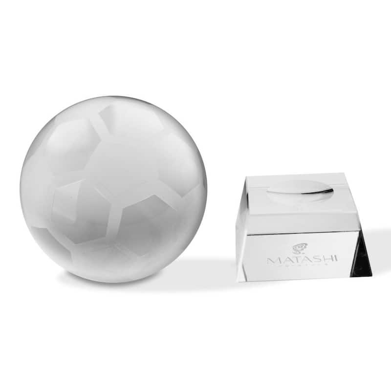 Matashi Home Decorative Tabletop Showpiece Crystal Paperweight with Etched Soccer Ball Ornament and Trapezoid Base