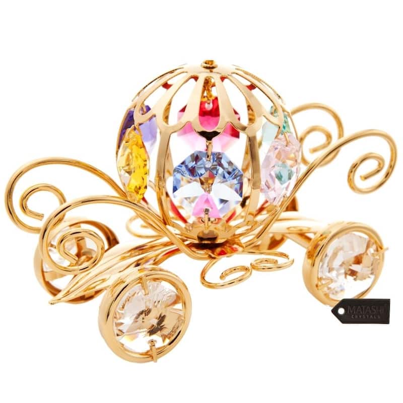 Matashi Home Decorative Tabletop Showpiece 24K Gold Plated Crystal Studded Pumpkin Coach Ornament