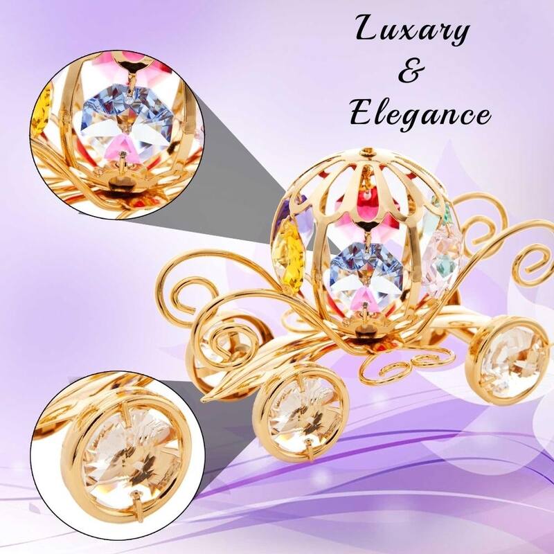Matashi Home Decorative Tabletop Showpiece 24K Gold Plated Crystal Studded Pumpkin Coach Ornament