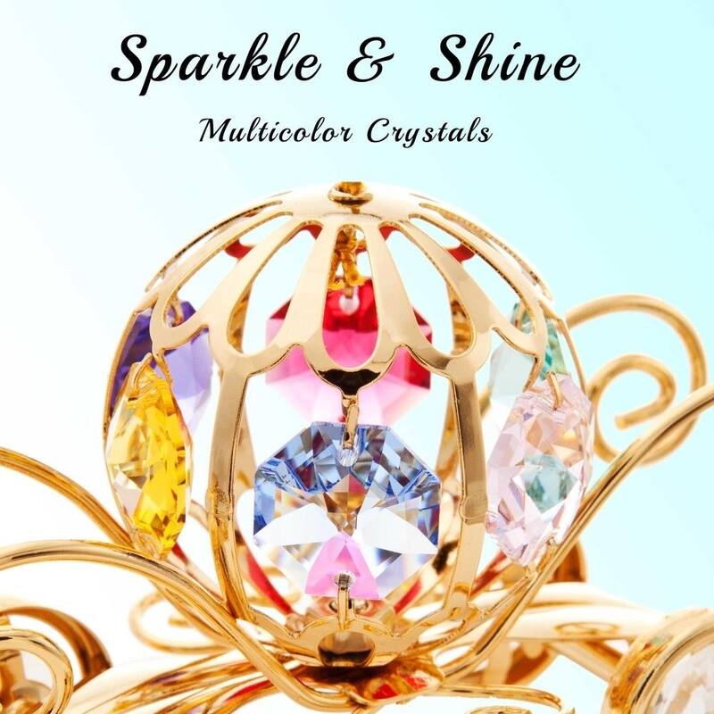 Matashi Home Decorative Tabletop Showpiece 24K Gold Plated Crystal Studded Pumpkin Coach Ornament