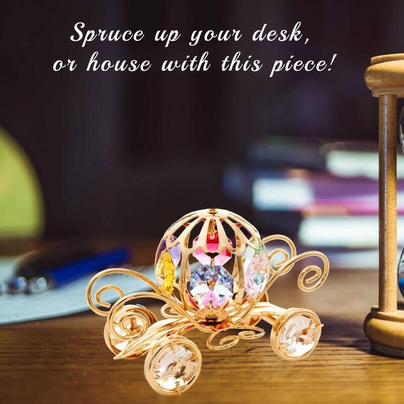 Matashi Home Decorative Tabletop Showpiece 24K Gold Plated Crystal Studded Pumpkin Coach Ornament