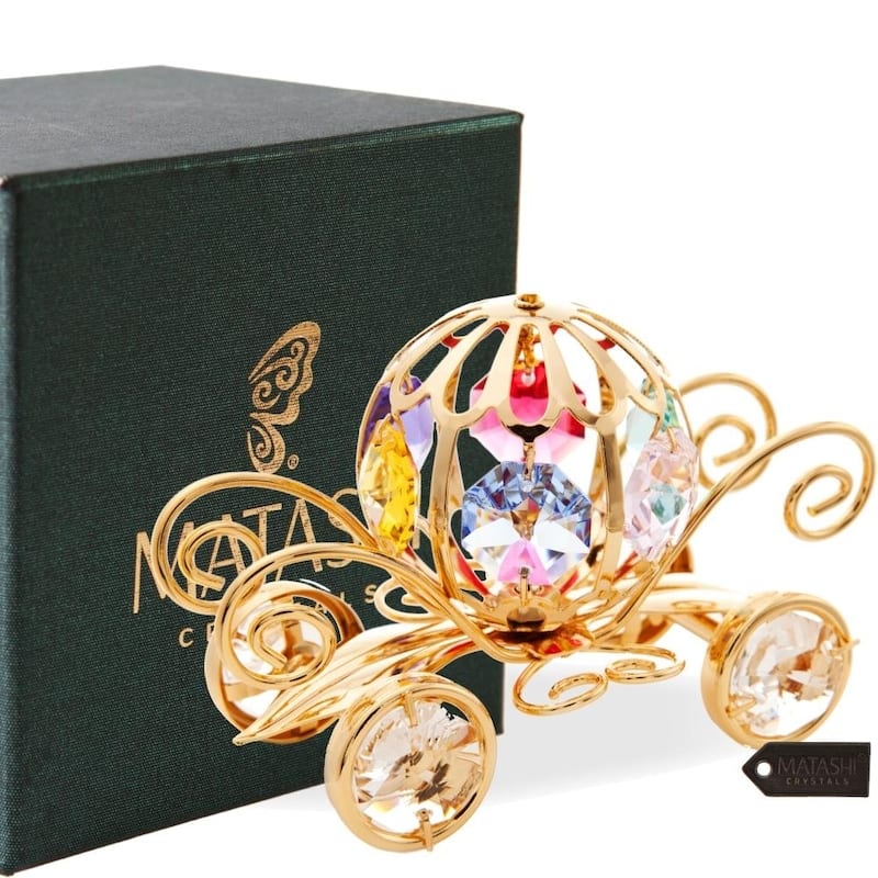Matashi Home Decorative Tabletop Showpiece 24K Gold Plated Crystal Studded Pumpkin Coach Ornament