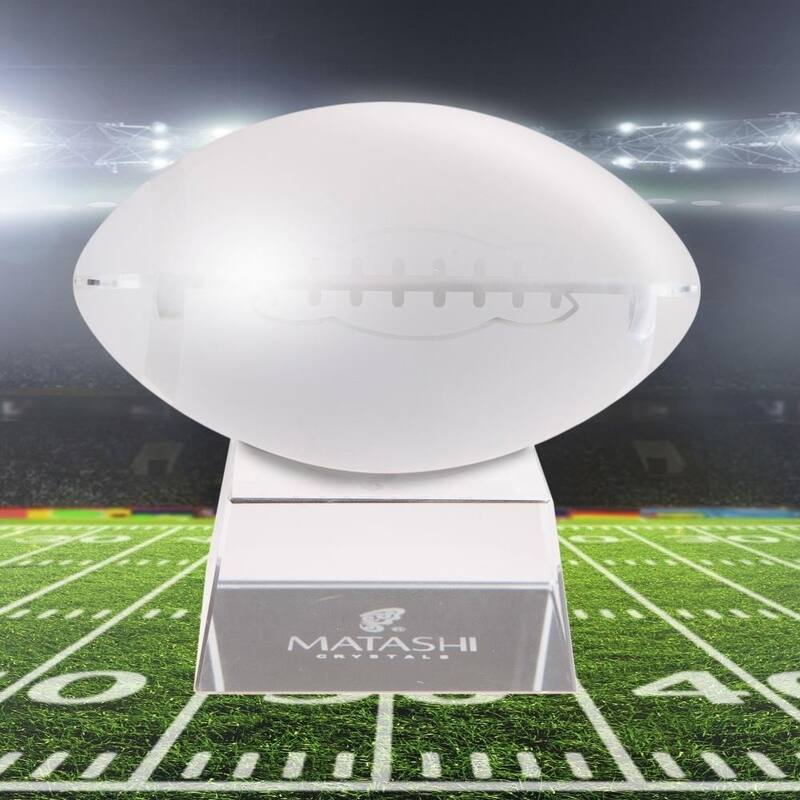 Matashi Home Decorative Tabletop Showpiece Crystal Paperweight with Etched Football Ornament and Trapezoid Base