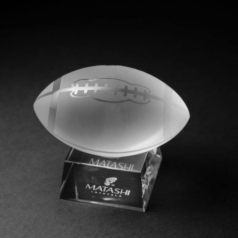 Matashi Home Decorative Tabletop Showpiece Crystal Paperweight with Etched Football Ornament and Trapezoid Base