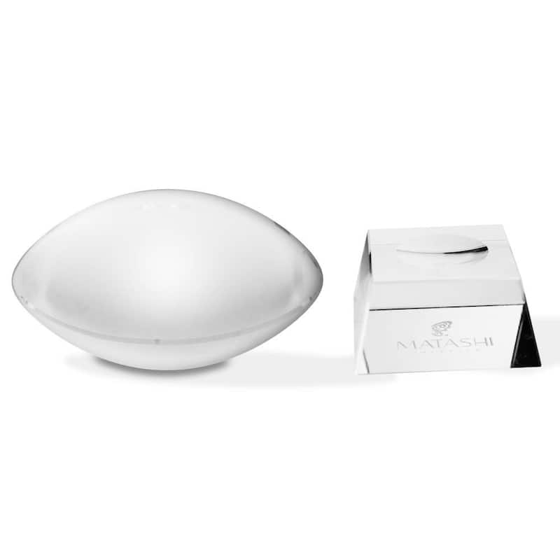 Matashi Home Decorative Tabletop Showpiece Crystal Paperweight with Etched Football Ornament and Trapezoid Base