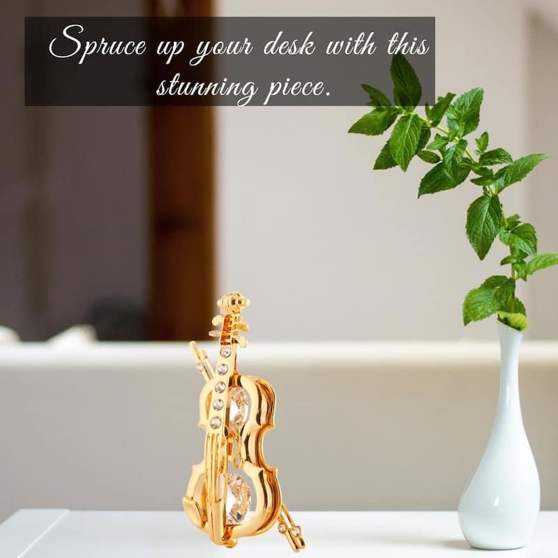 Matashi 24K Gold Plated Crystal Studded Violin and Bow Ornament