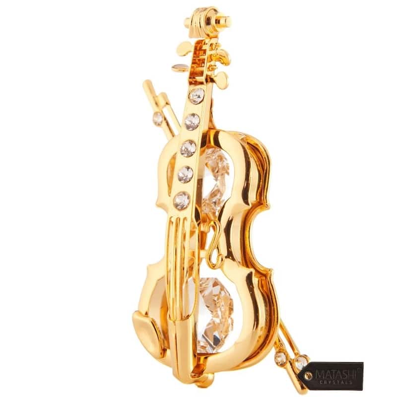 Matashi 24K Gold Plated Crystal Studded Violin and Bow Ornament