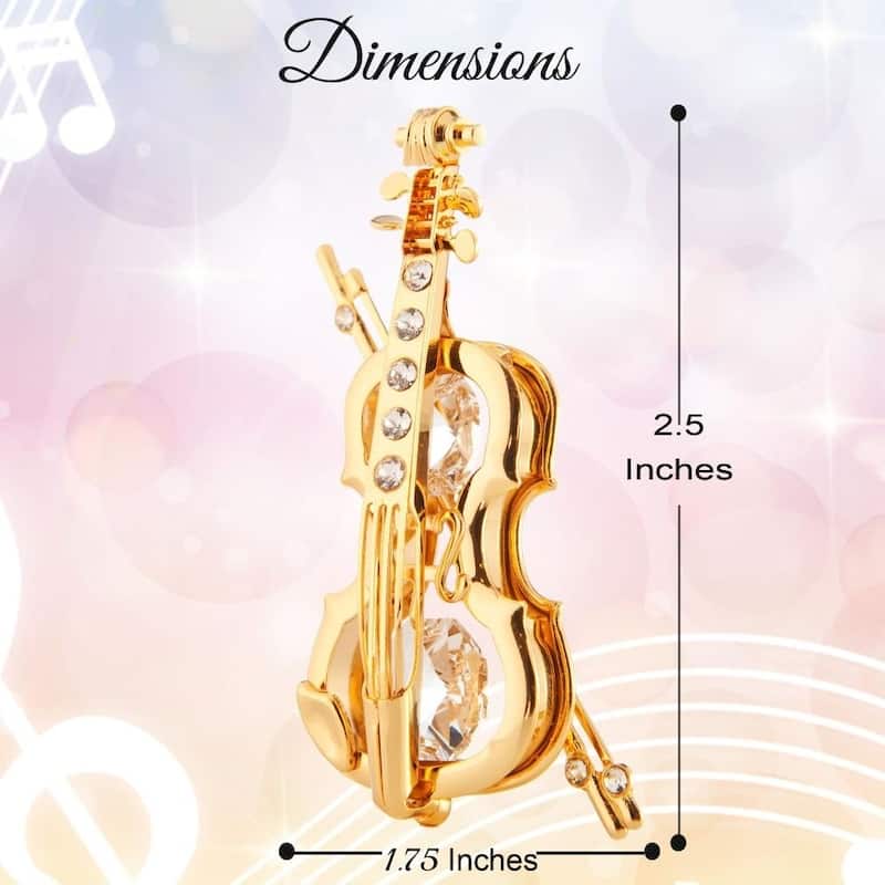 Matashi 24K Gold Plated Crystal Studded Violin and Bow Ornament