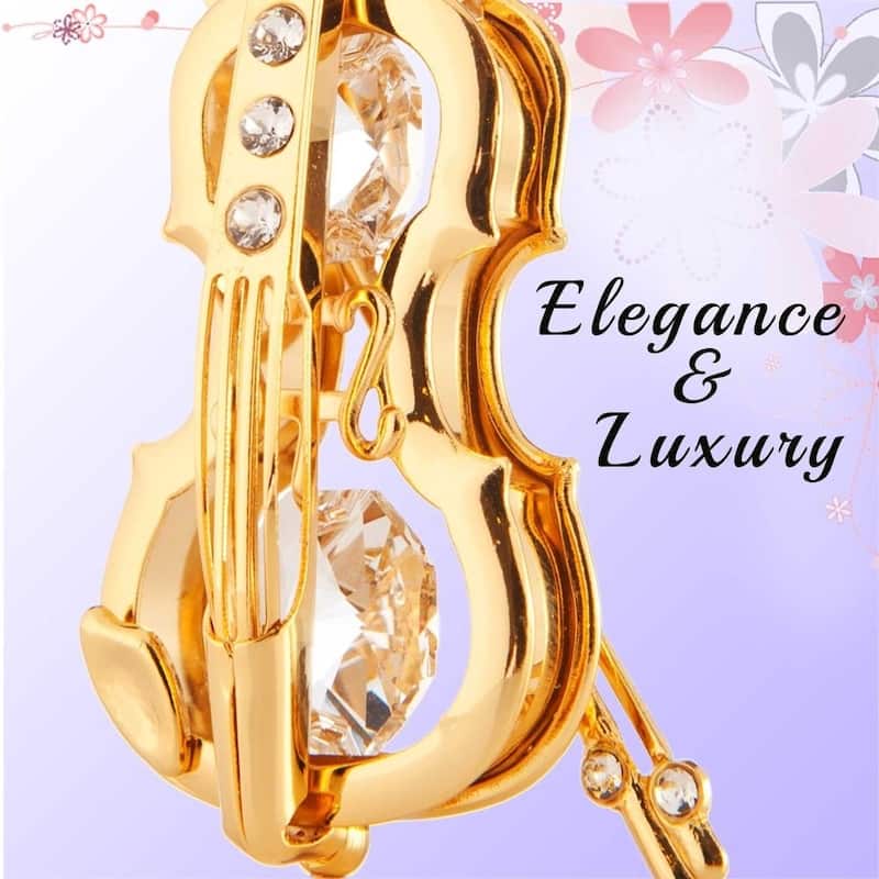 Matashi 24K Gold Plated Crystal Studded Violin and Bow Ornament