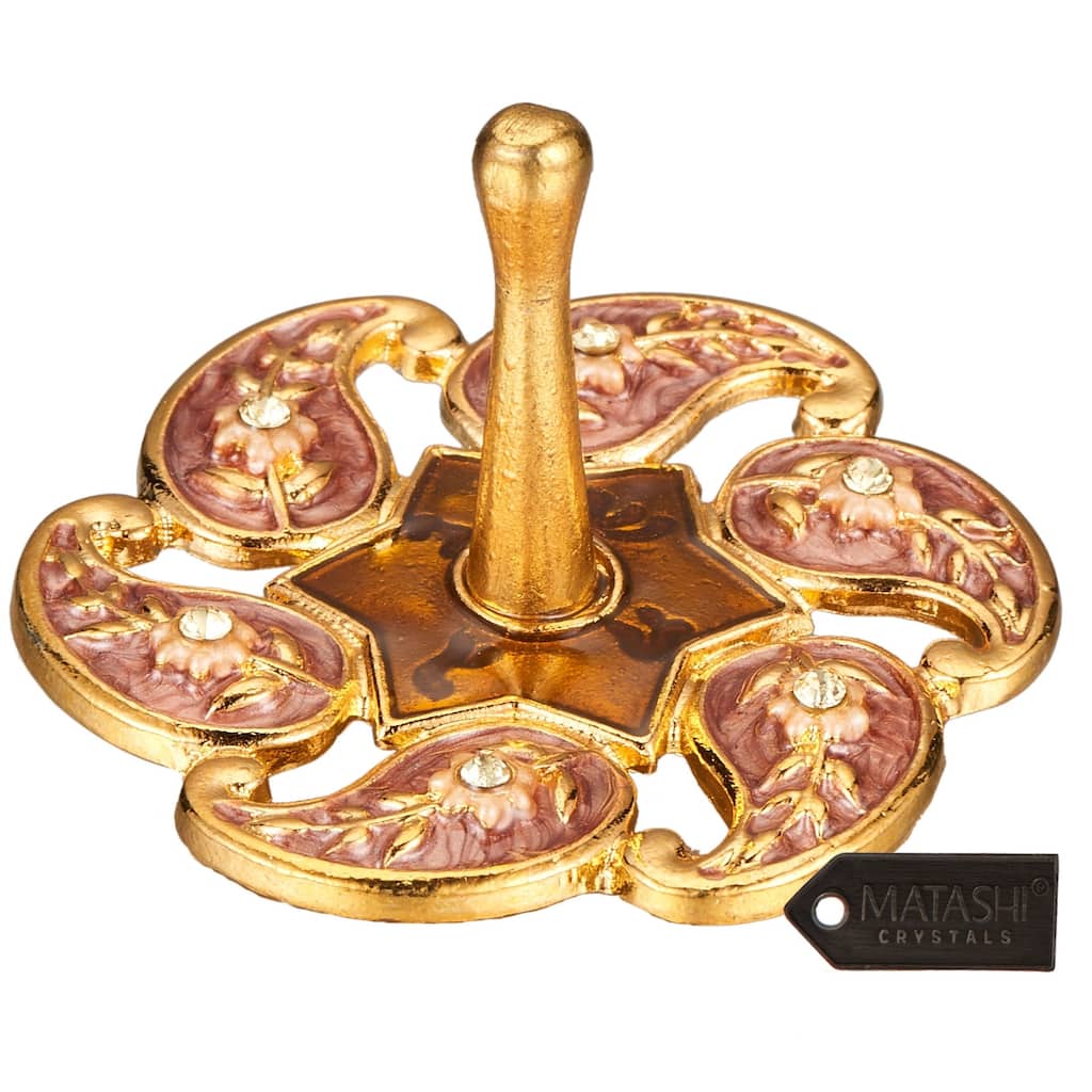 Matashi Home Decorative Tabletop Showpiece Hand-Painted Red Floral Spinning Dreidel Holiday Ornaments (Pewter)