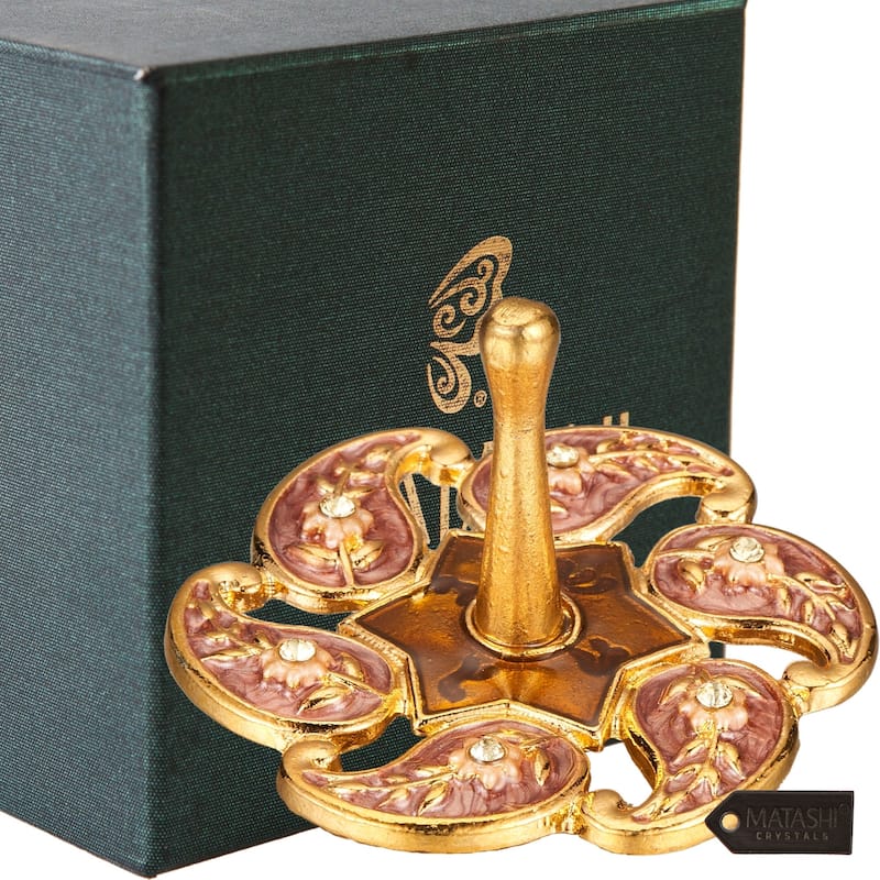Matashi Home Decorative Tabletop Showpiece Hand-Painted Red Floral Spinning Dreidel Holiday Ornaments (Pewter)
