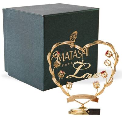 Matashi Home Decorative Tabletop Showpiece 24k Gold Plated Happy Anniversary Ornament with Crystals Love Ornamental