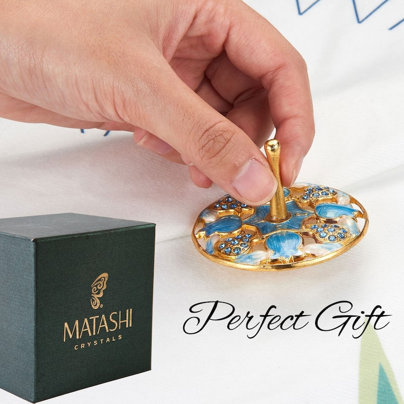 Matashi Home Decorative Tabletop Showpiece Hand-Painted Blue Pomegranate Spinning Dreidel Holiday Ornaments