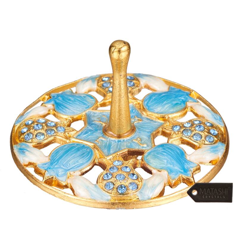 Matashi Home Decorative Tabletop Showpiece Hand-Painted Blue Pomegranate Spinning Dreidel Holiday Ornaments