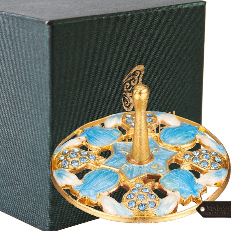 Matashi Home Decorative Tabletop Showpiece Hand-Painted Blue Pomegranate Spinning Dreidel Holiday Ornaments