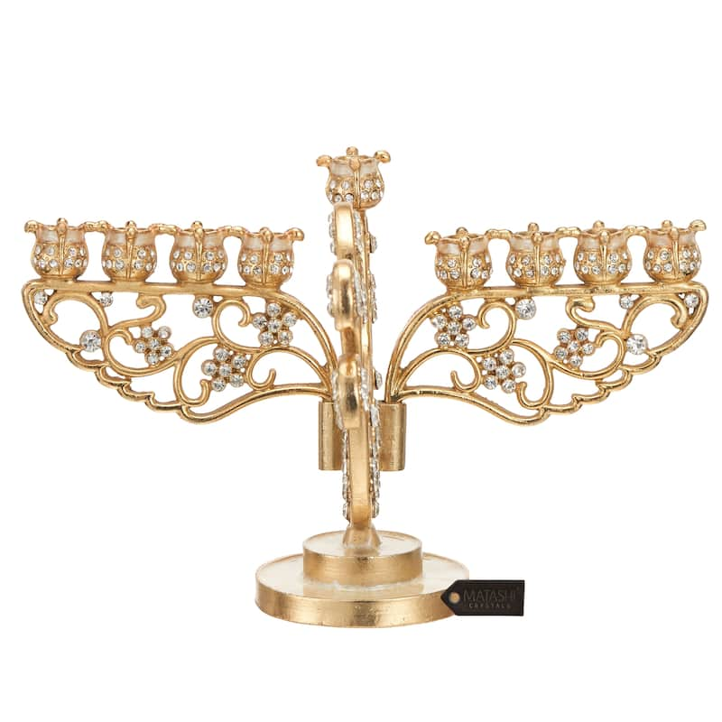 Matashi Home Decorative Tabletop Showpiece Gold Painted Dove Menorah Candelabra, Embellished with High Quality Crystals