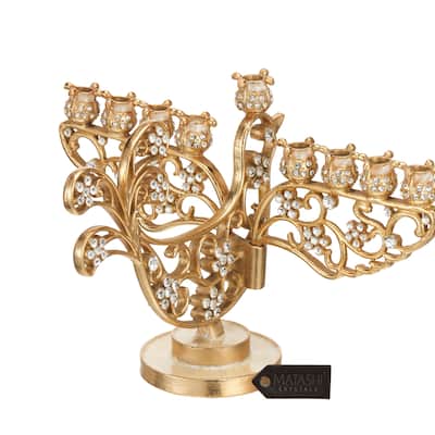Matashi Home Decorative Tabletop Showpiece Gold Painted Dove Menorah Candelabra, Embellished with High Quality Crystals