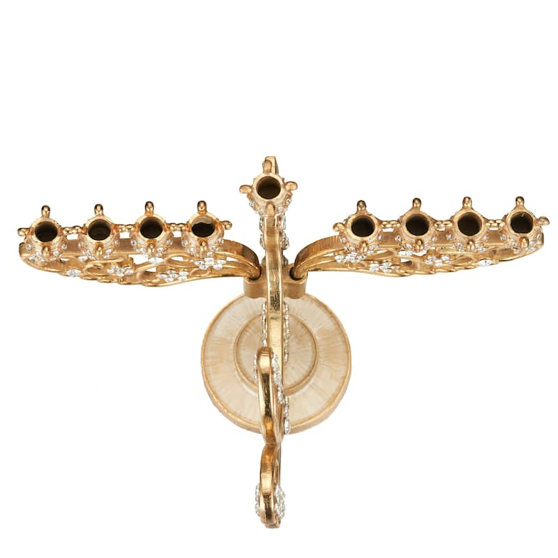 Matashi Home Decorative Tabletop Showpiece Gold Painted Dove Menorah Candelabra, Embellished with High Quality Crystals