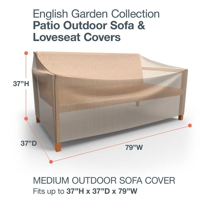 Budge Waterproof Outdoor Patio Sofa Cover, English Garden, Tan Tweed, Multiple Sizes - Medium - 37"H x 79"W x 37"Deep