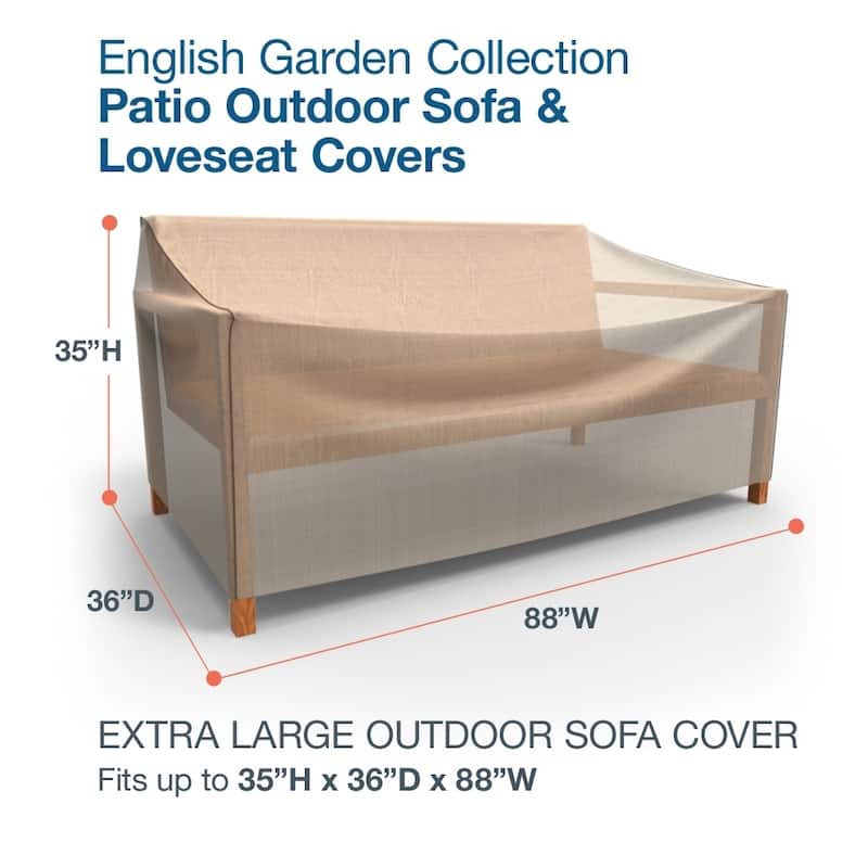 Budge Waterproof Outdoor Patio Sofa Cover, English Garden, Tan Tweed, Multiple Sizes