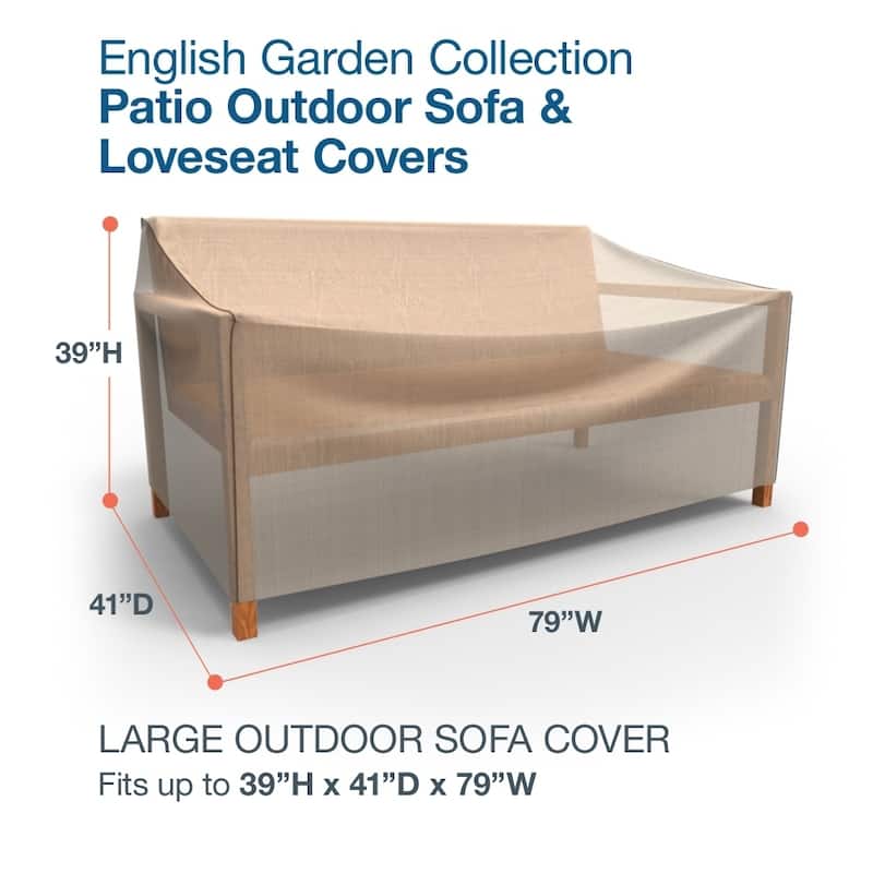 Budge Waterproof Outdoor Patio Sofa Cover, English Garden, Tan Tweed, Multiple Sizes - Large - 39"H x 79"W x 41"Deep