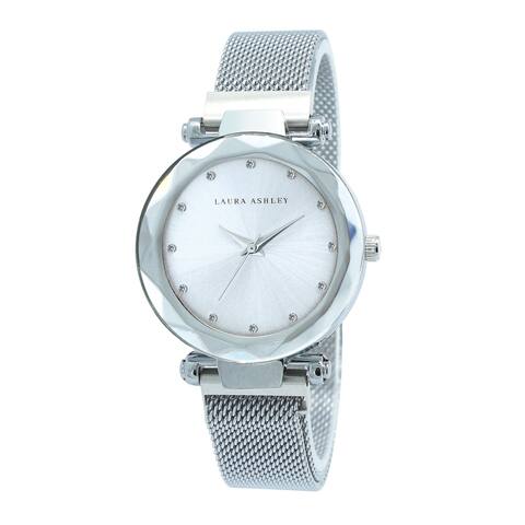 Laura Ashley Womens Silver Strap Silver Dial Facet Bezel Magnet Closure Watch