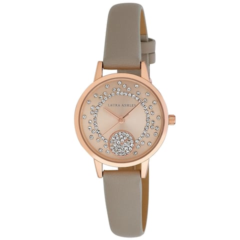 Laura Ashley Womens Grey Strap Round Rosegold Case Stud Dial Watch - One size