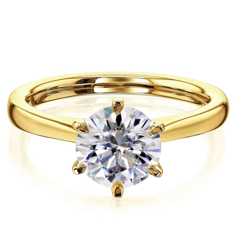 Kobelli 1.5 Carat Moissanite 14k Solid Gold Round 6-Prong Solitaire Taper Tower Shank Tokyo Engagement Ring