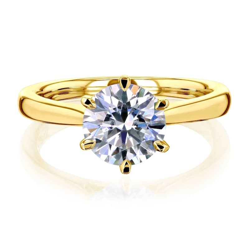 Kobelli 1.5 Carat Moissanite 14k Solid Gold Round 6-Prong Solitaire Taper Tower Shank Tokyo Engagement Ring