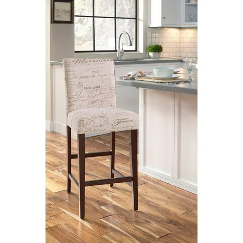 Paris Script 24-inch Upholstered Square Back Counter Stool