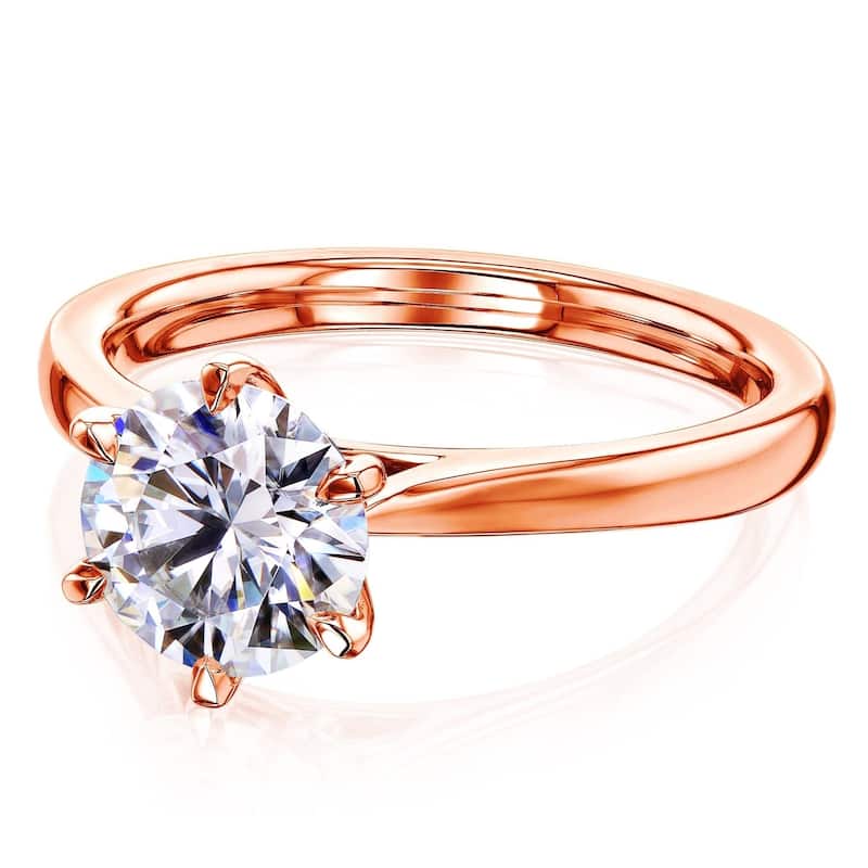 Annello by Kobelli 14k Gold 1.5 Carat Round Forever One Moissanite Solitaire 6-Prong Engagement Ring (DEF/VS) - 5 - Rose