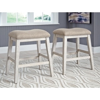 Signature Design by Ashley Mill Hill Grey and White Upholstered Counter Stool (Set of 2)