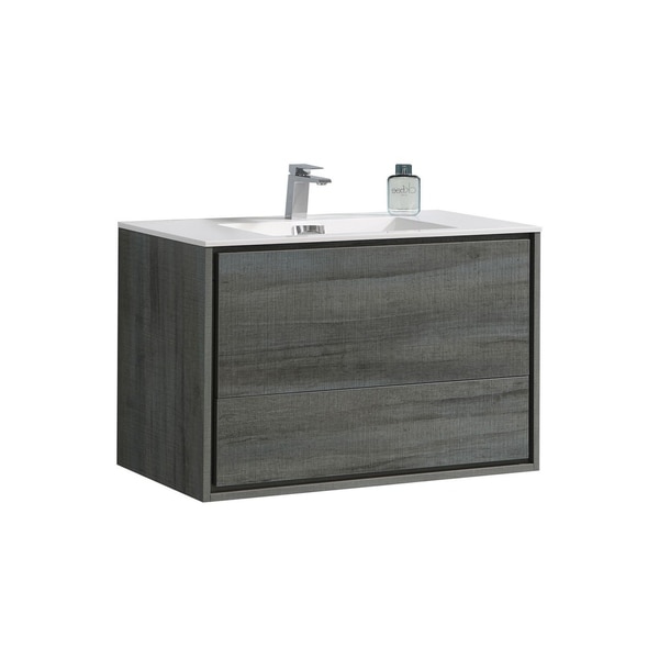 De Lusso 36" Ocean Gray Wall Mount Modern Bathroom Vanity