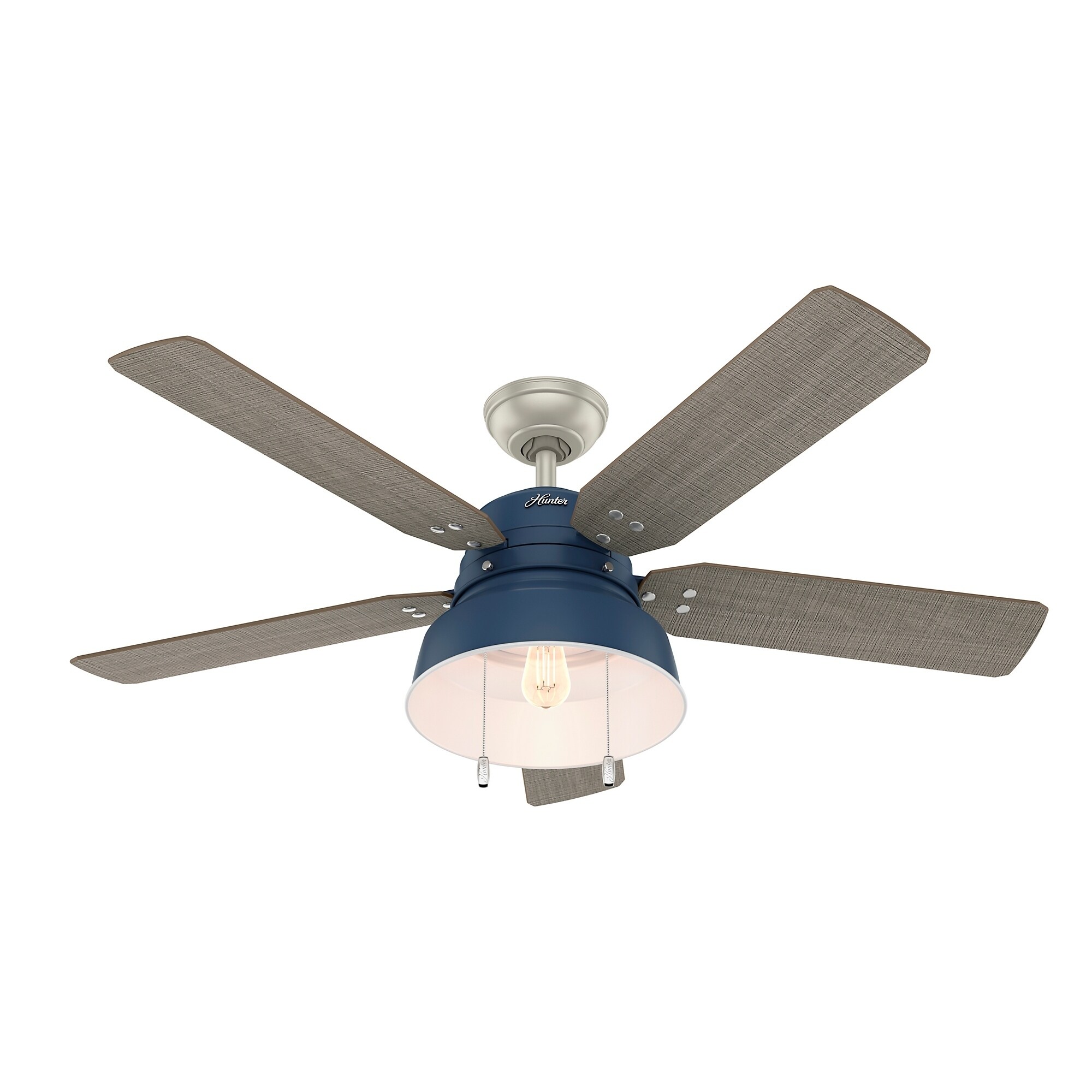 Hunter 52 Mill Valley Indigo Blue Damp Ceiling Fan With Led Light Pull Chain