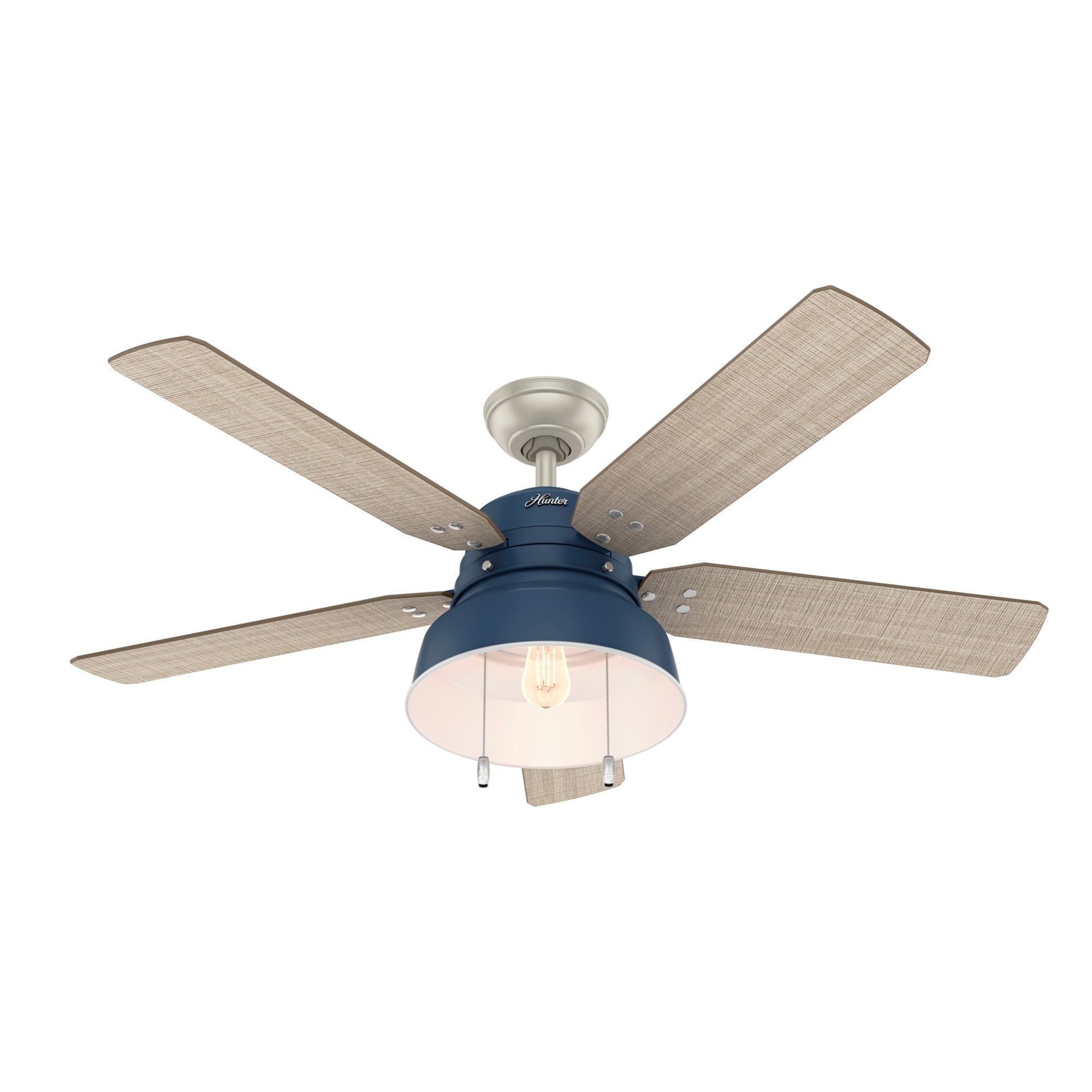 Hunter 52 Mill Valley Indigo Blue Damp Ceiling Fan With Led Light Pull Chain