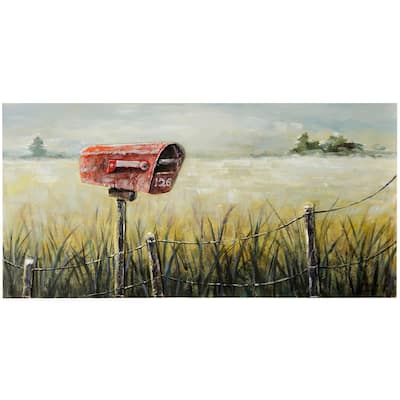 StyleCraft Rural Country Road Textured Oil Painting and Multi-Three Dimensional Accents on Canvas