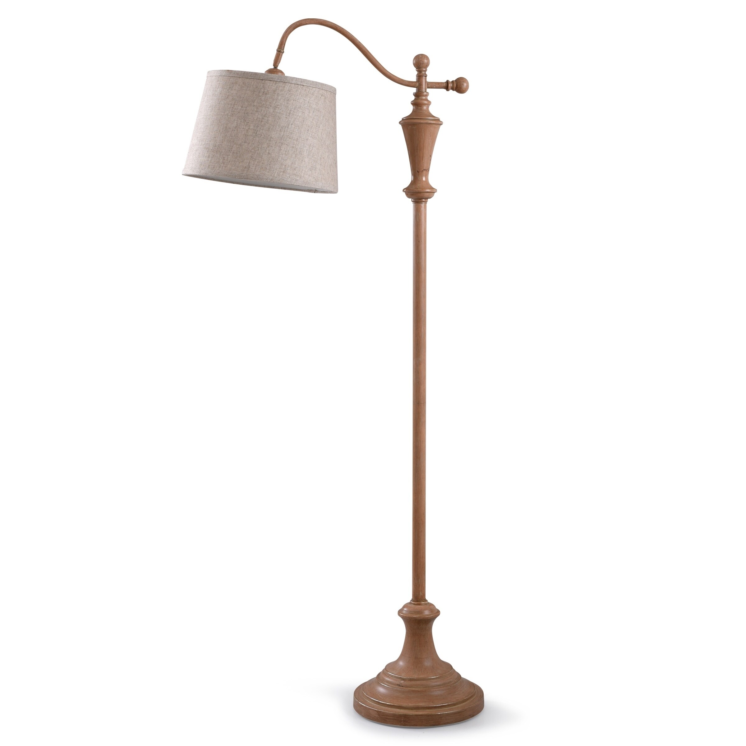 Vintage 1 Light Walnut Wood Over Hanging Floor Lamp With Light Walnut Wood Over Hanging