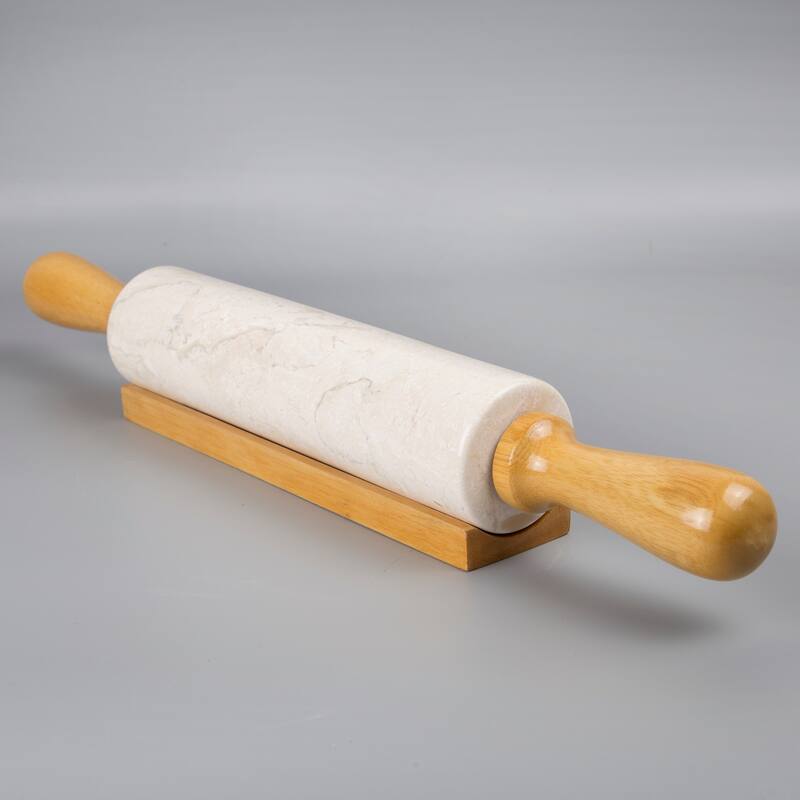 Creative Home Champagne Marble 18" Length Rolling Pin w/Deluxe Wood Handles and Cradle