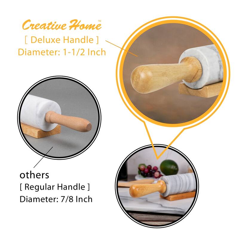 Creative Home Champagne Marble 18" Length Rolling Pin w/Deluxe Wood Handles and Cradle