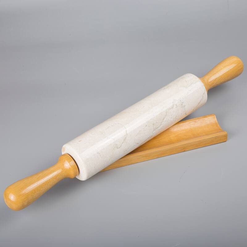 Creative Home Champagne Marble 18" Length Rolling Pin w/Deluxe Wood Handles and Cradle