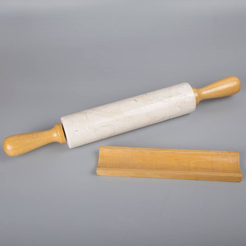Creative Home Champagne Marble 18" Length Rolling Pin w/Deluxe Wood Handles and Cradle