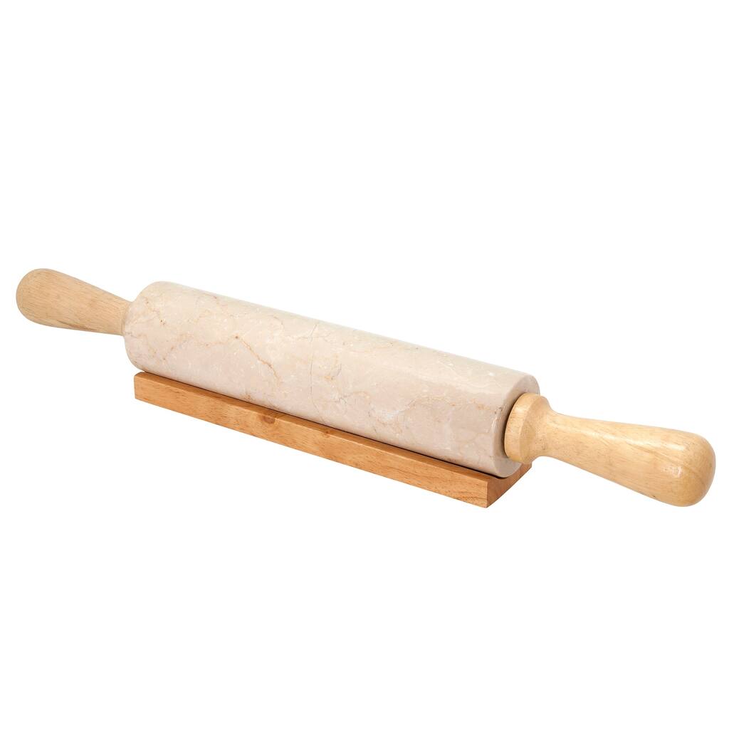 Creative Home Champagne Marble 18" Length Rolling Pin w/Deluxe Wood Handles and Cradle