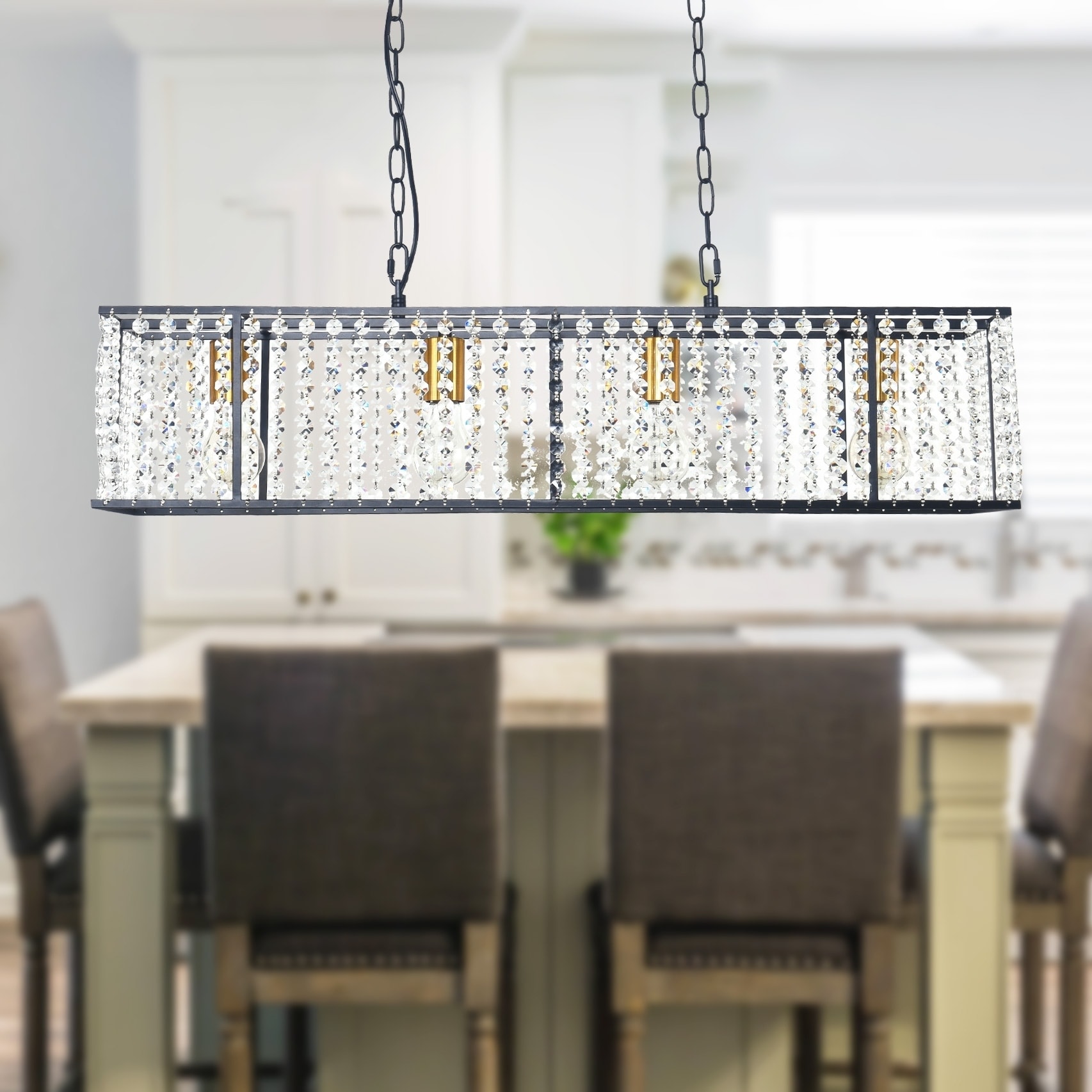 Shop Black Friday Deals On Modern Industrial Rectangle Kitchen Island Light Crystal Kitchen Island Linear Pendant For Dining Room On Sale Overstock 30293322