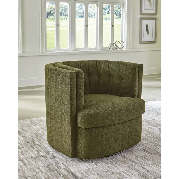 slide 1 of 3, Langley Curved Diamond Shape Button Tufted Moss Green Swivel Chair