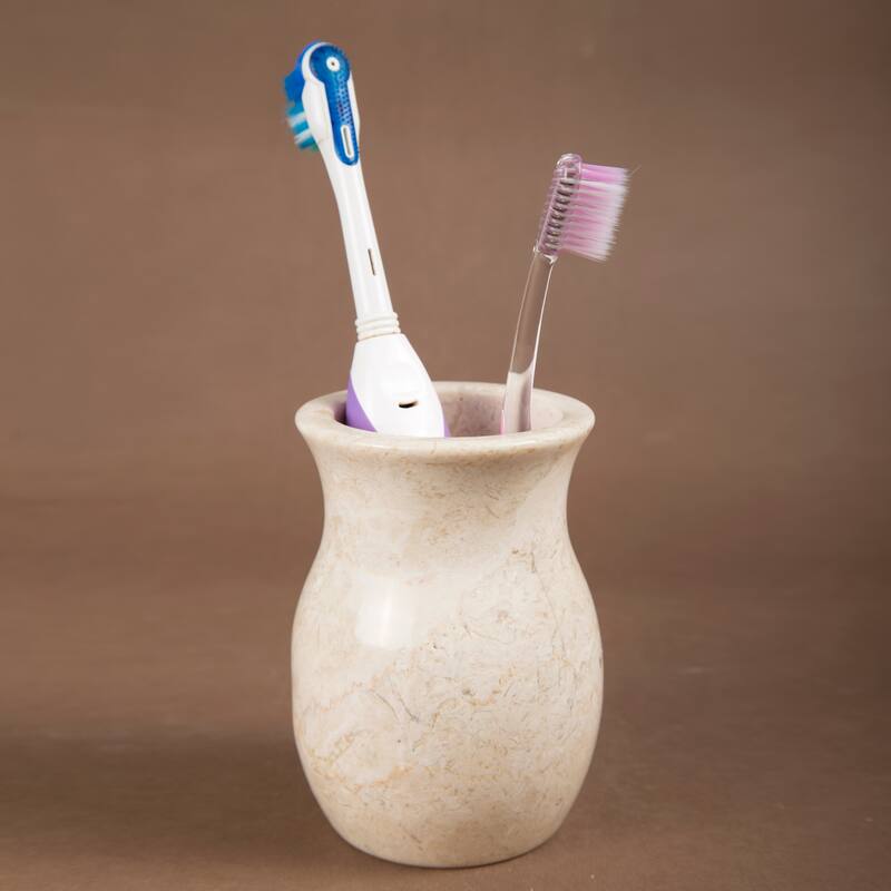 Creative Home Vase Collection Champagne Marble Tumbler, Toothbrush Holder, Makeup Brush Organizer - Beige