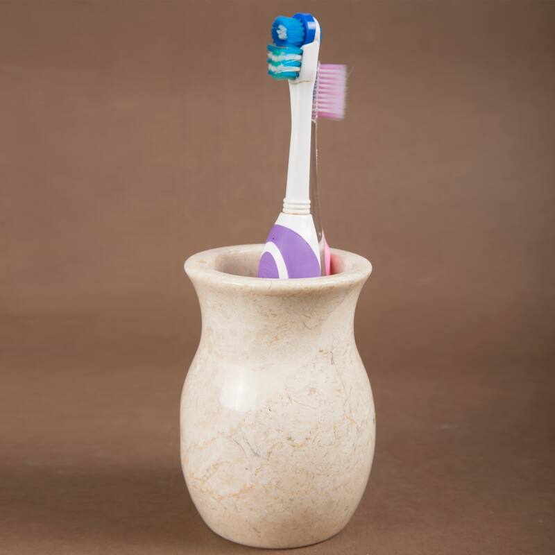 Creative Home Vase Collection Champagne Marble Tumbler, Toothbrush Holder, Makeup Brush Organizer - Beige
