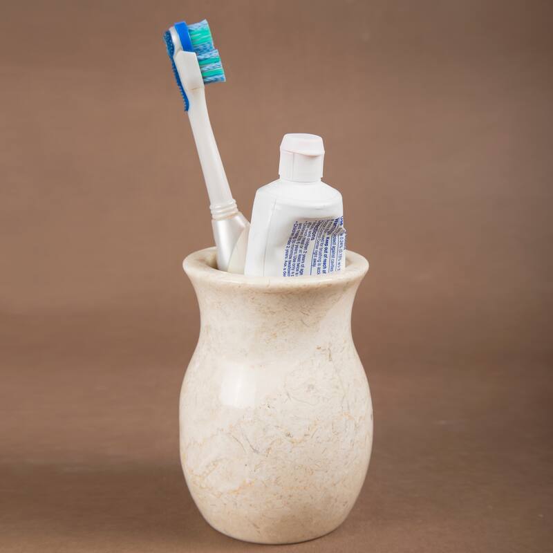 Creative Home Vase Collection Champagne Marble Tumbler, Toothbrush Holder, Makeup Brush Organizer - Beige