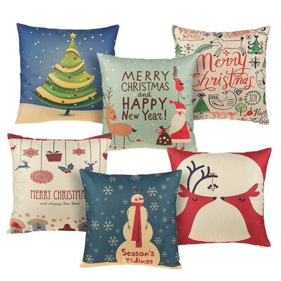 6-Pack Colorful Christmas Couch Throw Pillow Cushion Covers, Home Décoration