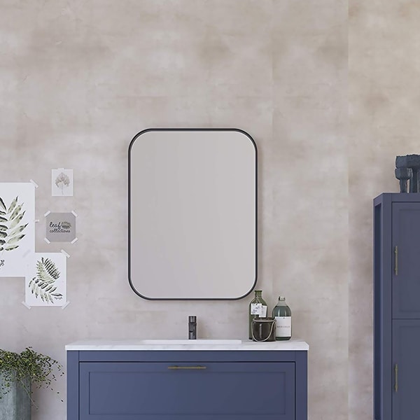 24" x 32" Kende Squared Mirror / Black / Decorative Metal Squared Wall Mirror